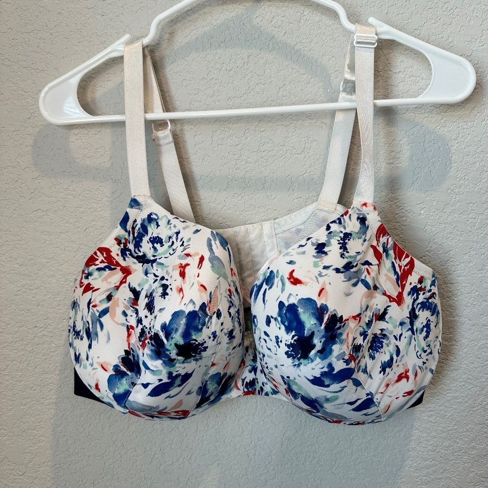 Cacique White & Blue Floral Lightly Padded Bra - Size 42DD - EUC